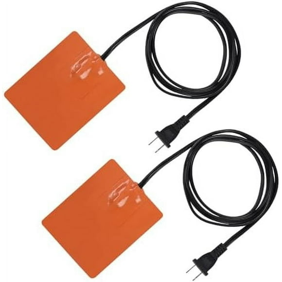 2 Pcs Silicone Car Engine Heater Pad - 4x5in Self-Adhesive Oil Pan Heater Pad with 194°F Thermal Protector, Battery Heater Pad Engine Block Heater Pad with 70" Long Power Cord (150W 120V) 4*5in