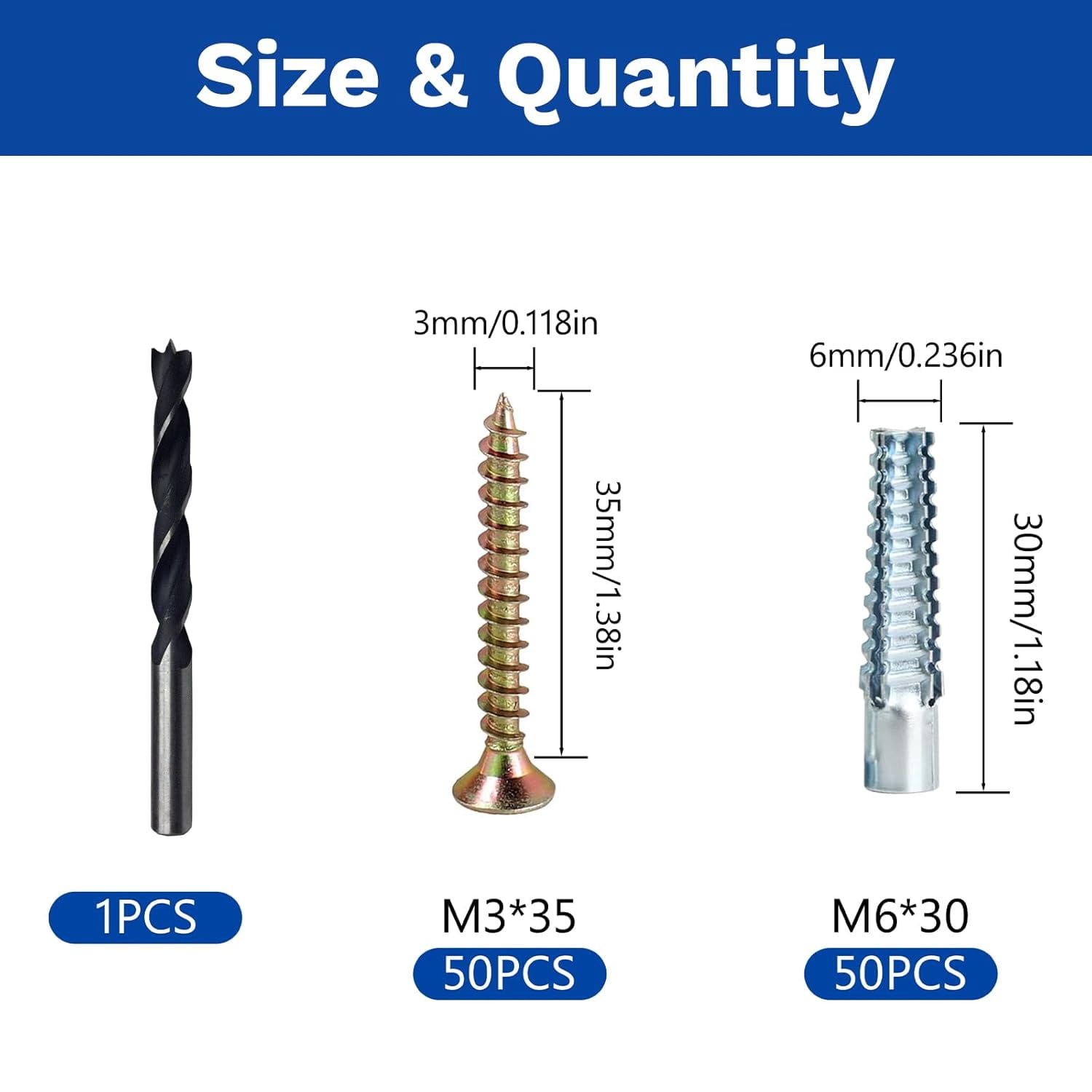 100 Pcs M3 M6 Tree Shaped Steel Hollow Wall Anchor with Screws, Metal Expansion Screws for Concrete and Drywall, Loose Hinge Hole Repair Kit