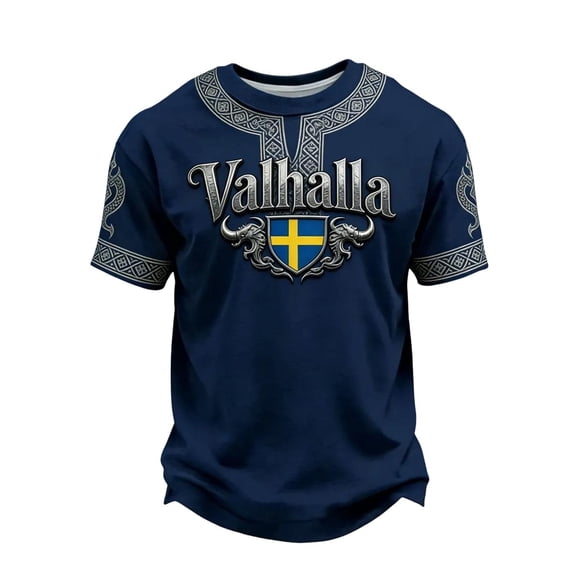 CONZONE Mens Tshirts Short Sleeve Viking Mythology T-Shirts for Men Crew Neck Graphic Y2K Casual Summer Tee Tops