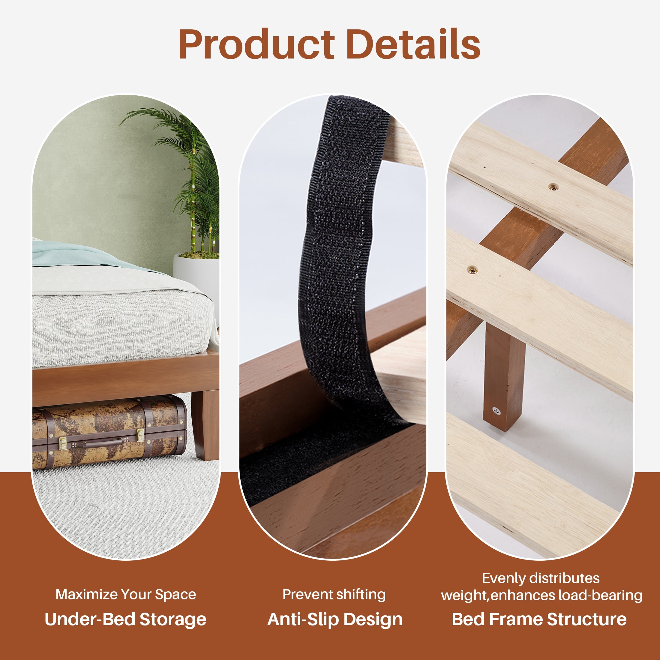Gianna Bed Frame Platform Style with Solid Wood Slat Support, Durable Foundation for Mattress, Full
