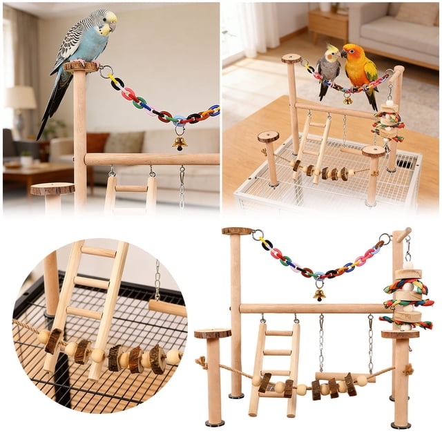 BotaniNest Natural Wooden Bird Ladder Small Parrots Cage Climbing Activity Play Gym