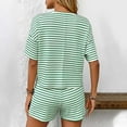 thumbnail image 5 of pstuiky 2 Piece Sets for Women Summer Fashion Striped Print Breathable Pajamas Set Leisure Loose Fit Crew Neck Short Sleeve Sleepwear with Shorts Loungewear for Teens Green S, 5 of 6