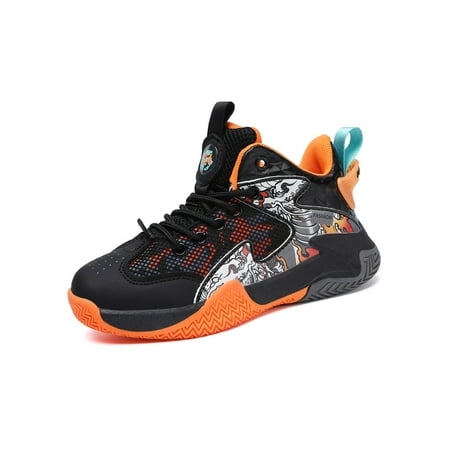 

Kesitin Boys Casual Round Toe Running Shoe School Breathable Trainers Comfortable Athletics Black Orange 2Y