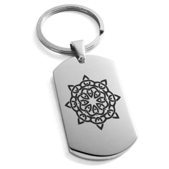 Stainless Steel Celtic Star Knot Engraved Dog Tag Keychain Keyring
