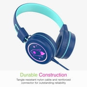 MEE audio KidJamz KJ55 Safe Listening USB-C Kids Headphones with LED Lights for Boys and Girls / Students / School / Library / Classroom (Blue)