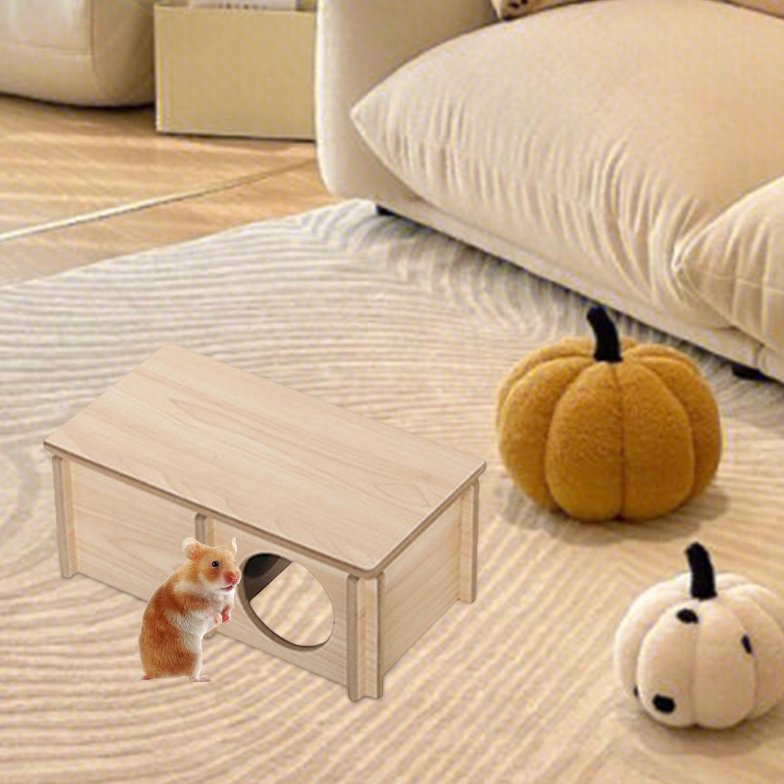 Hamster House Cage Accessories Landscaping Supplies Hut Cabin Hideaway Hamster Hideout Wooden Toy for Rat Syrian Hamsters Lemmings Small Pet Two Room