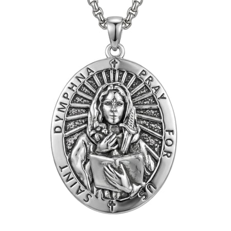 MYSTICPOEM Saint Dymphna Necklace Religious Protector Pendant St Dymphna Jewelry Gifts for Women Men (17-St Dymphna (Oval))