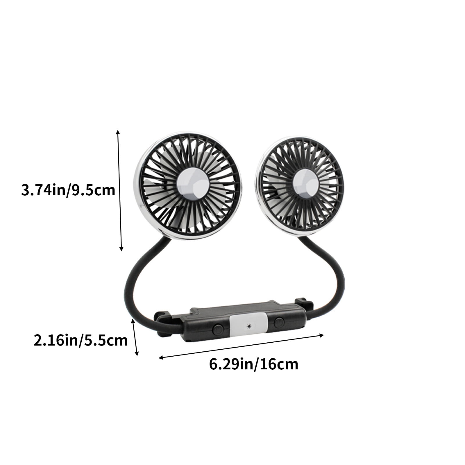 Car Mounted Dual Head Hose Fan with Adjustable Lighting and Type-C USB Power, Quiet Brushless Motor Strong Wind Cooling for Back Seat Headrest Multi Scene Vehicle and Home Use