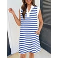 thumbnail image 4 of Vestido MEROKEETY 2025, verano, manga corta, cuello en V, a rayas, azul, 4 of 8