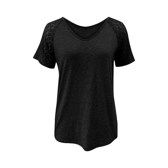 ZKCCNUK Plus Size Tops for Women Patchwork Mesh Short Sleeved Top Solid Color Casual Loose T-shirt