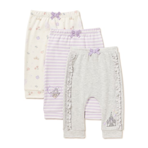 Disney Princess Baby Jogger Pants, 3Pack, Sizes 0M12M
