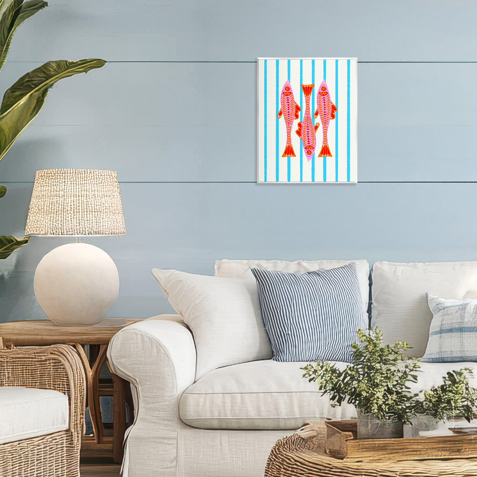 Stupell Industries Bright Aquatic Fish on Stripes Wall Plaque Art, design by Indira Prieto | IndySign