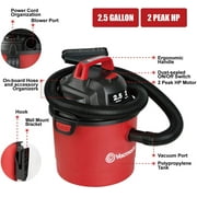 Vacmaster Portable Wet Dry Shop Vacuum, 2.5 Gallon, 2 Peak HP, 1-1/4 Inch Hose