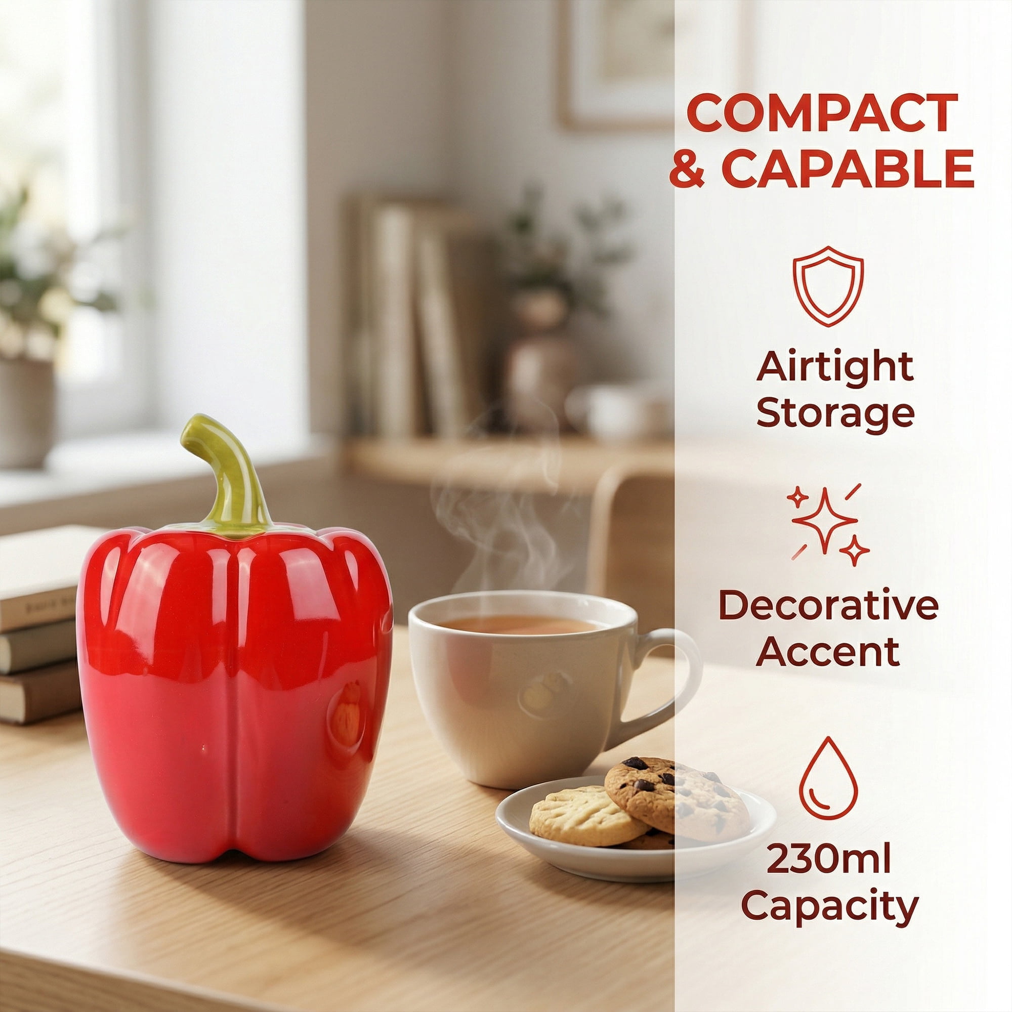 Unique Bargains Ceramic Chili Shaped Jar with Lid Cute Vegetable Jar for Decor Red