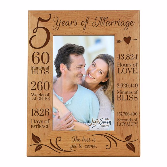 LifeSong Milestones 5 Year Anniversary Picture Frame Gifts, Wood Wedding Anniversary Frame for Wife Men Husband