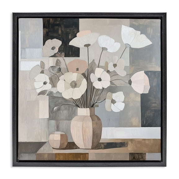 Stupell Industries Muted Pastel Poppies in Cubism Black Framed Floater Canvas Wall Art, design by Heidi Kuntz