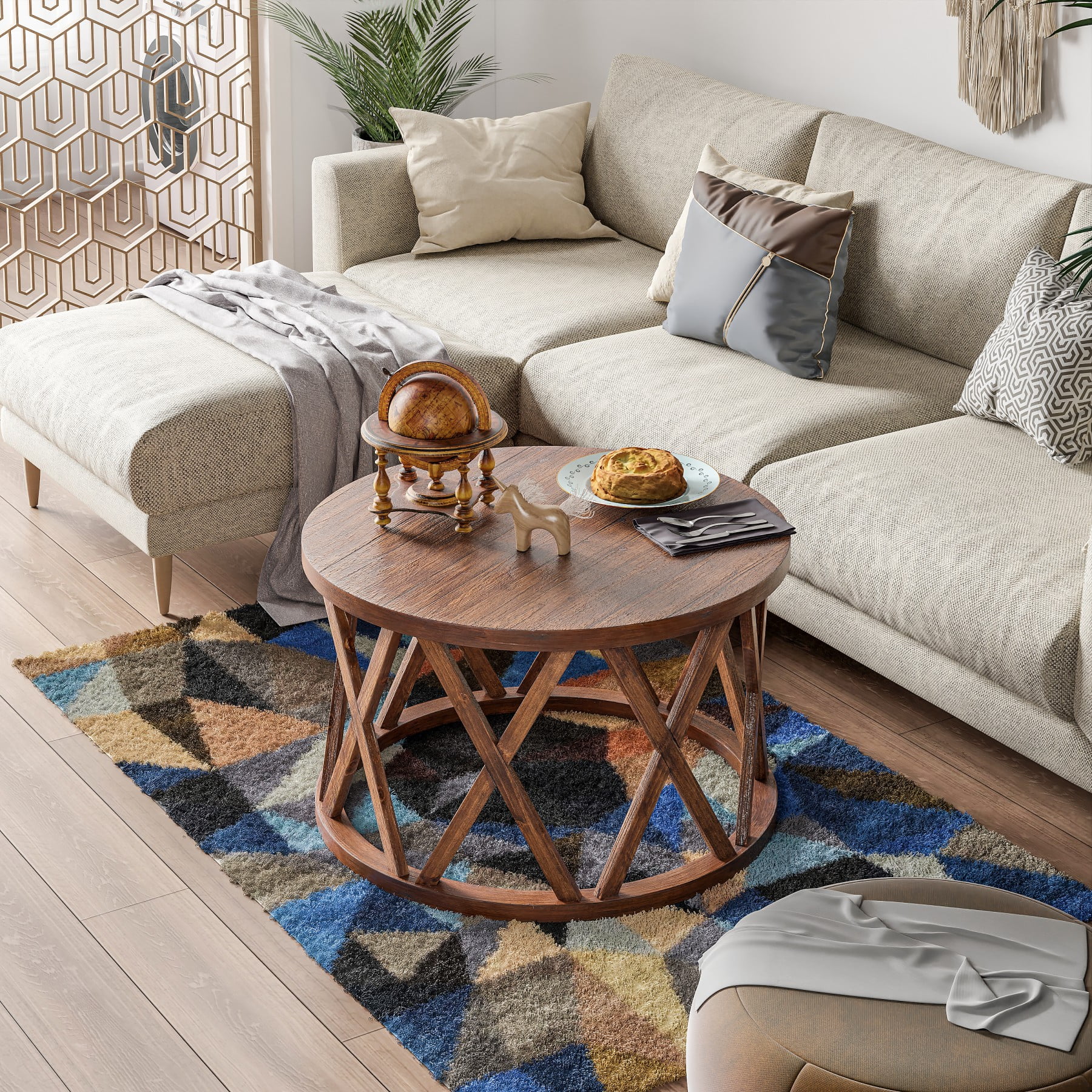 COZAYH Farmhouse Coffee Table, Rustic Round Coffee Lebanon Ubuy