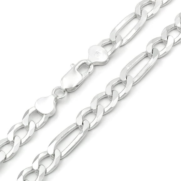 925 Italian Sterling Silver 8.5mm Solid Figaro Chain, FREE Microfiber Cloth, ITProLux Link Mens Womens Necklace, Giorgio Bergamo