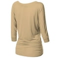 thumbnail image 2 of Thanth Womens Dolman Sleeves V-Neck Solid Shirring Drape Basic Tunic Top, 2 of 4