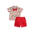 thumbnail image 1 of Mialoley Toddle Boy Two-Piece Outfits, Santa Claus/Christmas Tree Turn-Down Collar Shirt + Solid Color Short Trousers, 1 of 8