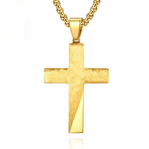 Metaljc Stainless Steel Cross Pendant Necklace for Men, 24" Chain, Religious Jewelry Gift