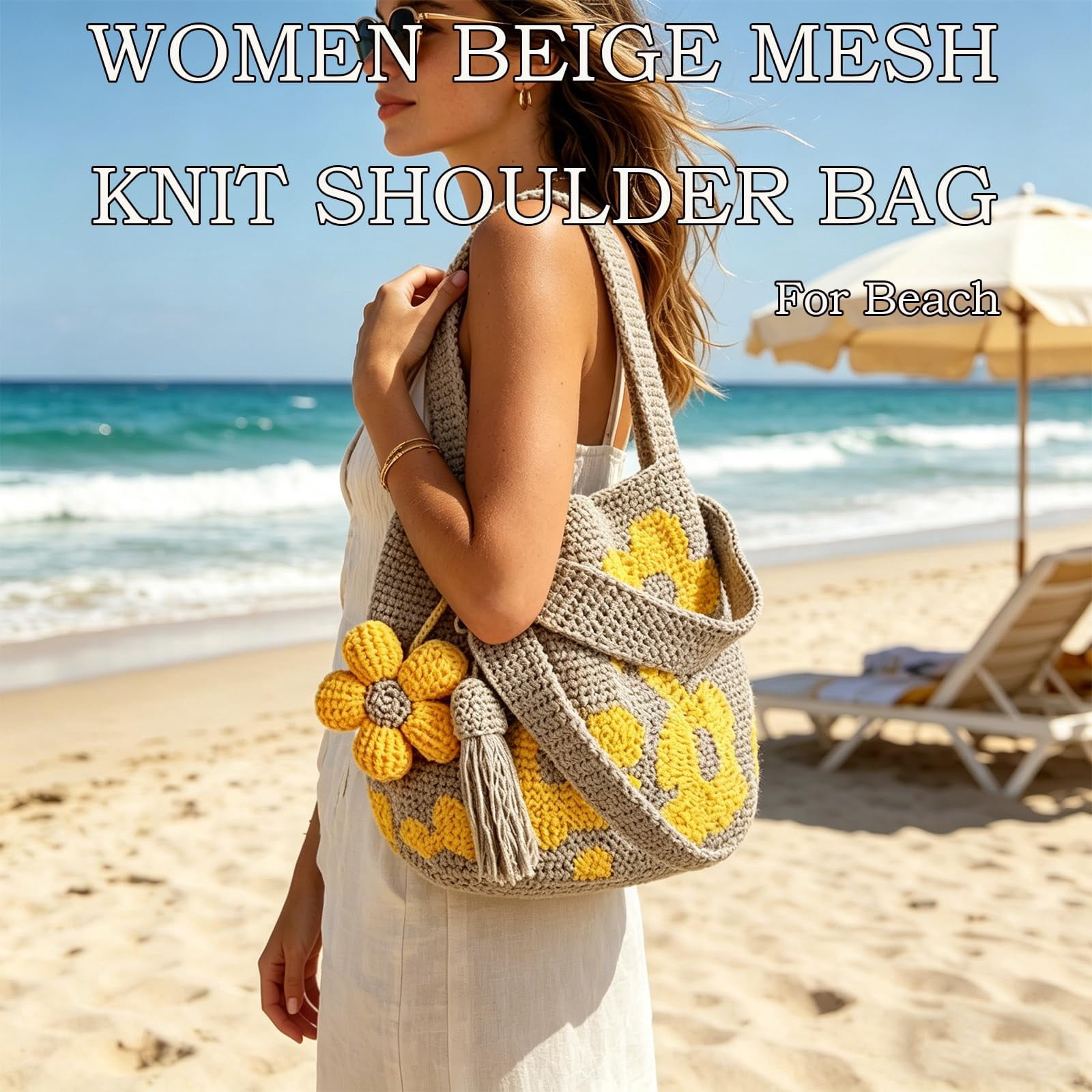 Handmade Crochet Flower Tote Knit Boho Beach Handbags Crossbody Shoulder Bag for Women Large Capacity Design