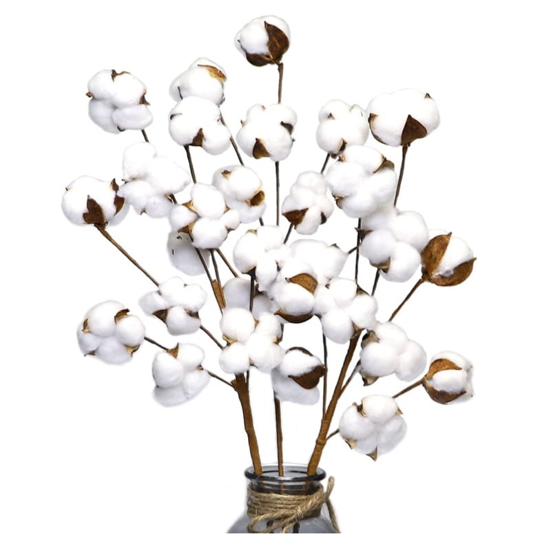 8 Cotton Buds/Stem  22” Tall Farmhouse Rustic Floral Cotton Stems 3 Stems/Pack 