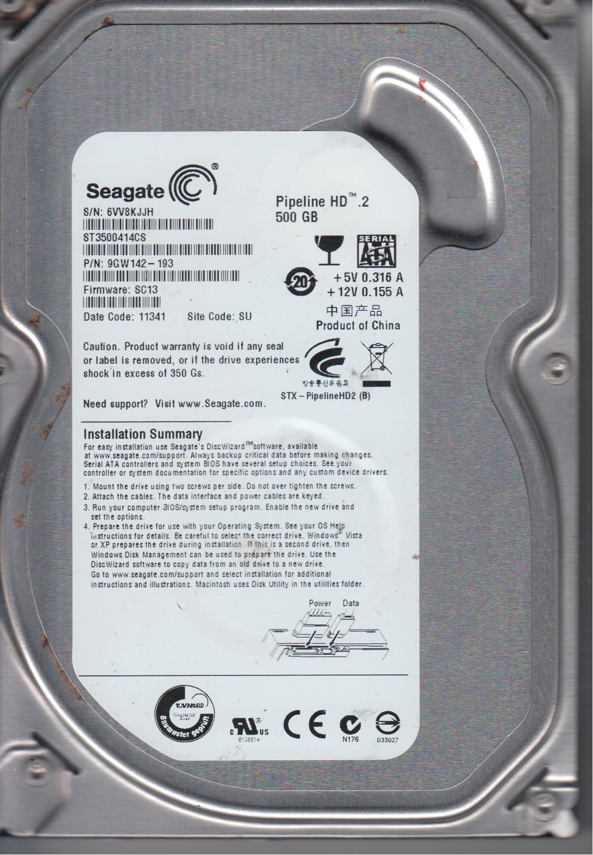 Seagate SATA 3.5 PCB 2364 J CC35 ST3500418AS 9SL142-301