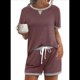 thumbnail image 1 of Conjunto de 2 Piezas para Mujer, Ropa de Estar por Casa, Top y Pantalones Cortos de Corta con Bloques de Color, Ropa de Verano 2025, Rojo Oscuro, Talla M, 1 of 7