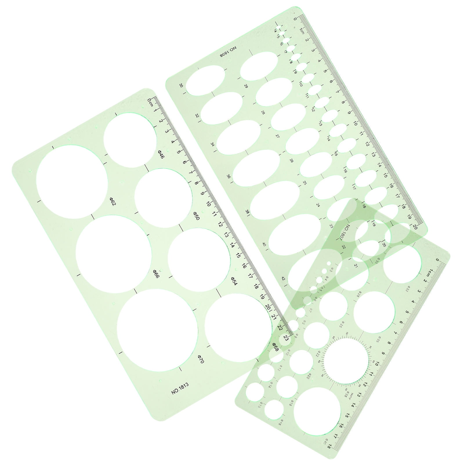 VERDANVERSE Set of 3 Light Green Drawing Stencils and Rulers for Precise Engineering Drafting and Measuring Tasks