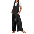 thumbnail image 2 of BiZtdJrK Big Sale Days, Women's Casual Summer Loose Jumpsuits Flowy Wide Leg Jumper Pants Baggy V Neck Tank Rompers with Pockets Black S, 2 of 8