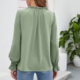 thumbnail image 2 of Blusa Cuello En V Manga Larga Puños Con Volantes Lazo Cordón Volante Cuello Alto Tops Casuales Para Mujer Verde S, 2 of 5