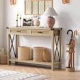 thumbnail image 1 of CazToi Mesa consola de ratán con 2 cajones, mesa de entrada estrecha con patas de madera de bambú, mesa de sofá boho detrás del sofá, 1 of 7