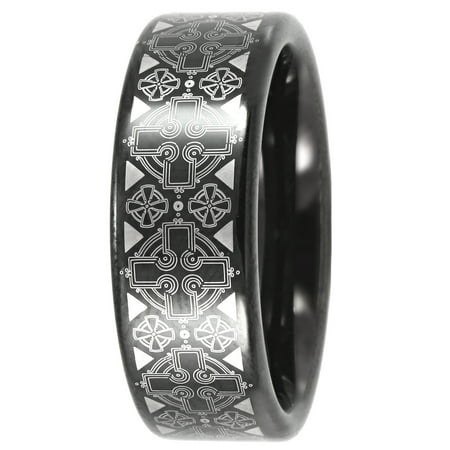 Men's Celtic Cross Pattern Ring in Black Tungsten