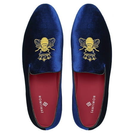 Santimon Mens Dress Shoes Velvet Loafers Slip-on Classic Party Casual Business Shoes Blue 7.5 US
