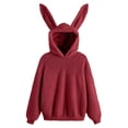 thumbnail image 2 of Cute Bunny Ear Fuzzy Hoodies for Women Fall Winter Long Sleeve Plain Hooded Sweatshirt Pullover Tops, 2 of 8