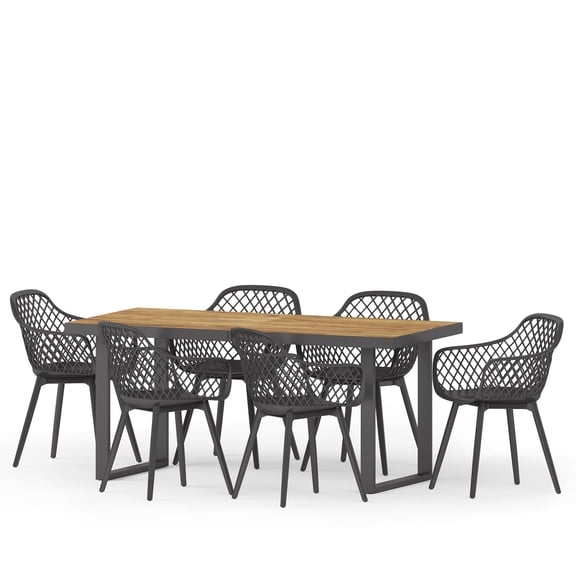 Palmilla Wood and Resin Outdoor 7 Piece Dining Set, Black and Teak