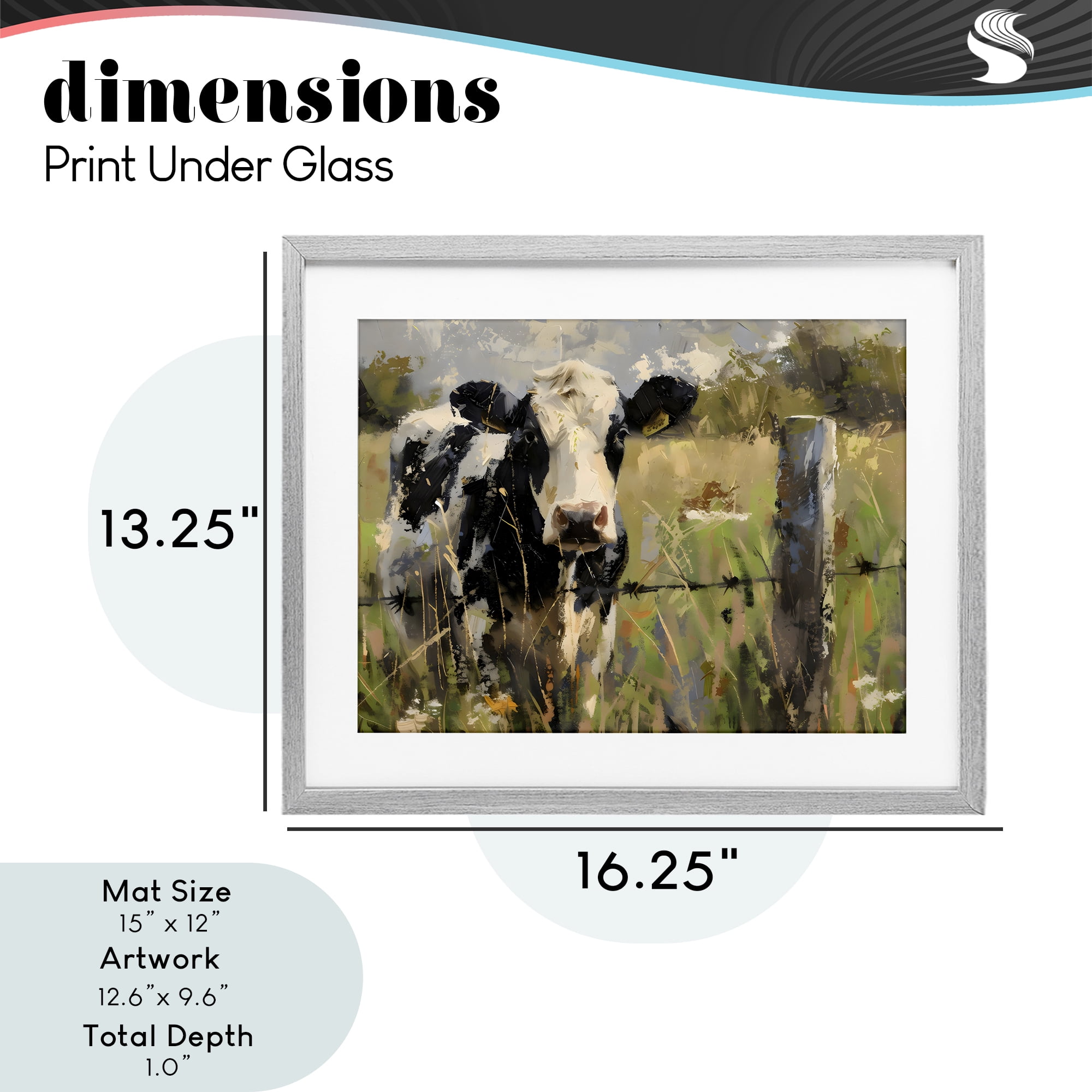 Stupell Industries Cow in Summer Pasture Gray Framed Print Under Glass, design by Creative Studio