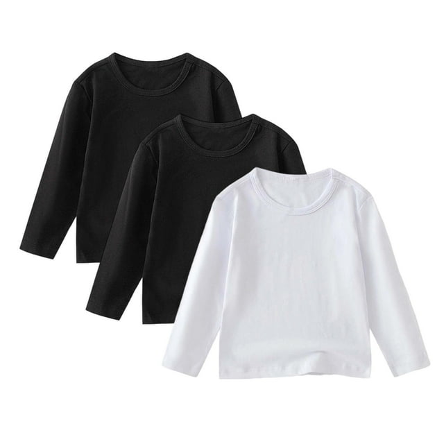 Lmnyox 3 Pack T-Shirt en Coton pour Enfants Manches Longues Col Rond Basique Chandail Garçons Filles Hauts Décontractés