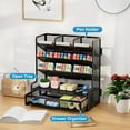 thumbnail image 3 of Larger Mesh Desk Organizer with Drawer, Multi-Functional Pen Pencil Holder, Easy Assembly, Desk Organizers and Accessories for Office Art Supplies (White), 3 of 8