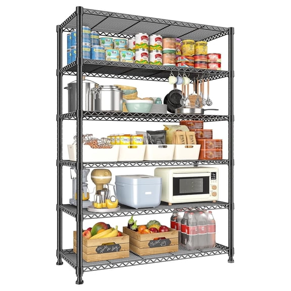 75" H Metal Shelving 6 Tier Storage Shelf Adjustable Kitchen Shelf Wire Shelving Unit Detachable for Kitchen Laundry Living Room Heavy Duty Metal Shelf 75" X35" X14"