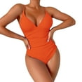 thumbnail image 1 of PEASKJP Womens One Piece Swimsuits Fashion Swimwear Quick Dry Conjoined Ruffle Floral, Orange M, 1 of 5
