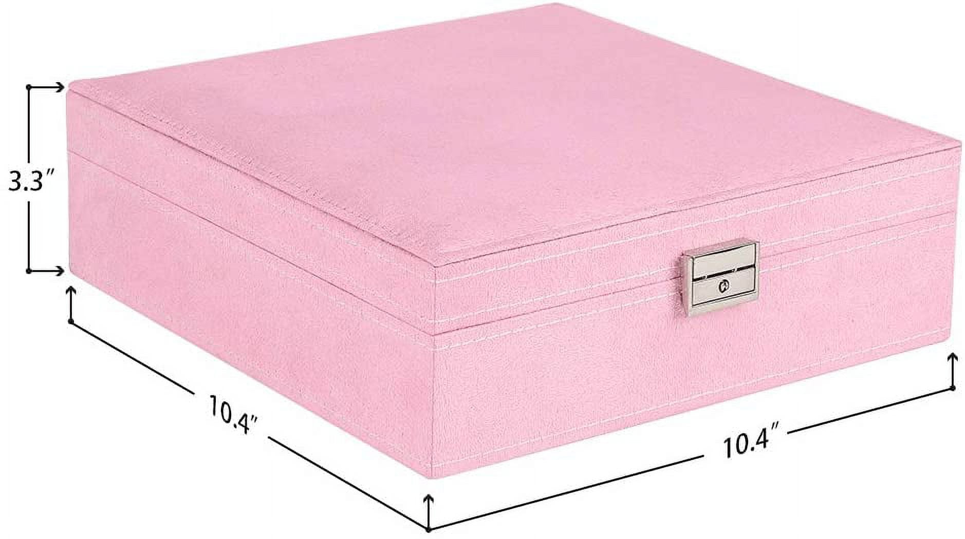 Jewelry Box Organizer, 2 Layers Lint Jewelry Display Storage Case with Lock - Pink