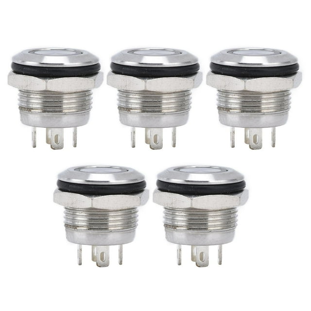 5pcs Stainless Steel Flat Push Button Switch with LED Self Reset Power Accessories 12mm DC3-6V Green