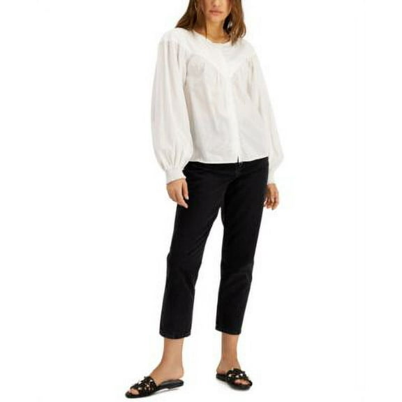 INC International Concepts Sheer Bubble Sleeve Top Washed White XL