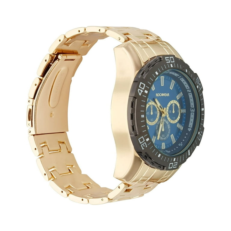 Rocawear Men s Chronograph Quartz Metal Strap Analog Watch Blue Sunray Gold Walmart