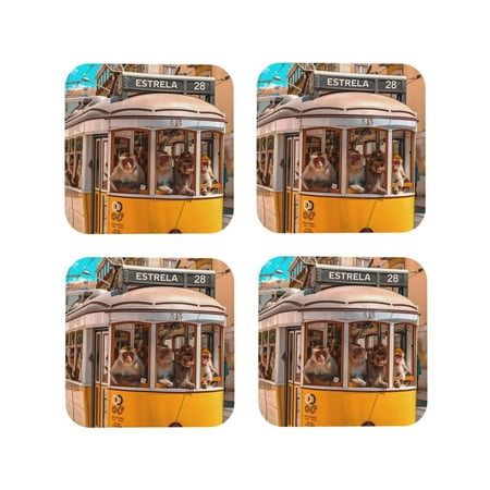 

Tideii Modern Urban Monkey for Leather Coasters 4 Pieces Anti-fouling and Anti-scalding Decorative Coasters Suitable for Restaurants Kitchens Coffee Shops-Square