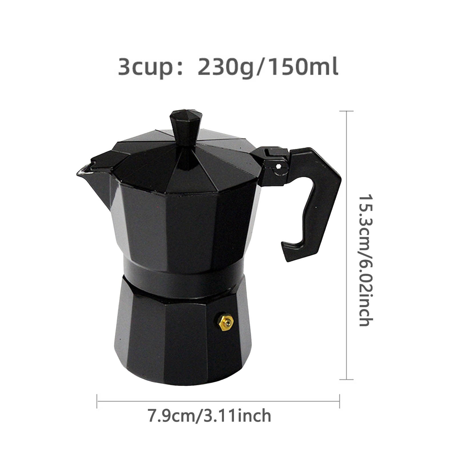 Lolynie Black Coffee Machine 150 Ml/Capacity 3 Cups Suitable Stove Or Glass Aluminum Suitable For Stove Or Glass Pot Leak Proof Stovetop Nice For Cuban & Italian Style