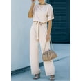 thumbnail image 6 of Womens Loose Short Sleeve Belted Wide Leg Pant Romper Jumpsuit Business Casual One Piece Outfits, 6 of 14