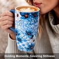 thumbnail image 6 of Topadorn 17oz Blue Floral Ceramic Travel Mug with Lid & Handle, Watercolor Flower Coffee Cup with Gift Box, Microwave & Dishwasher Safe, 6 of 10